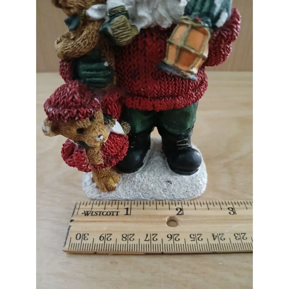 Santa Claus Christmas Figurine Holding Teddy Bear & Lantern Holiday Decoration